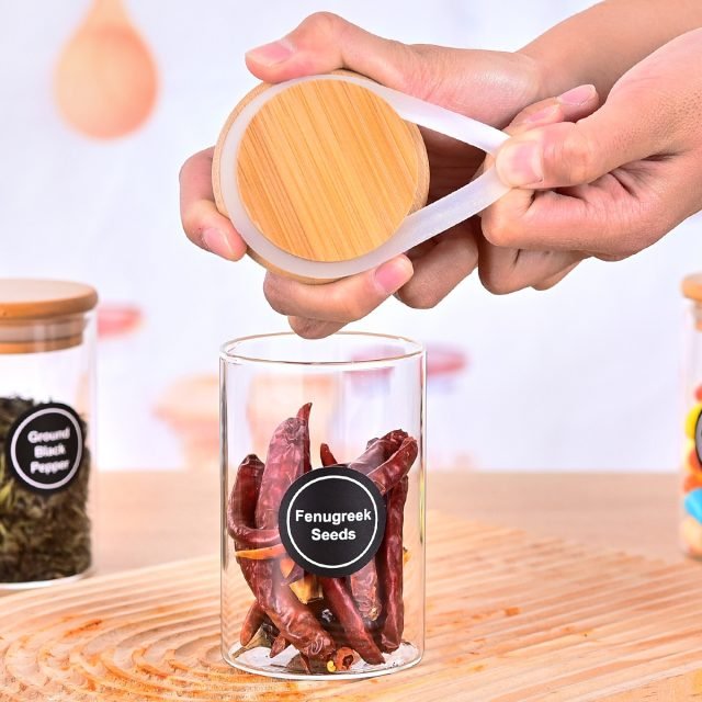 NG SOLUTIONS PRODUCTS-12 Pcs Round Spice Jars with Bamboo Lids And Stickers