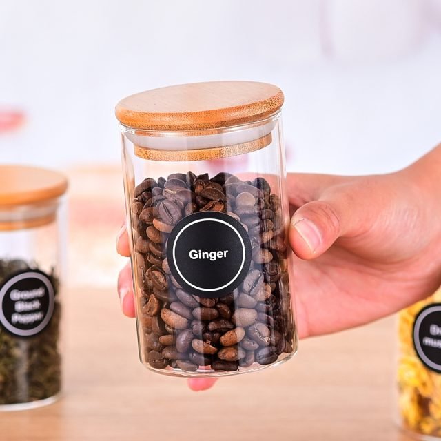 NG SOLUTIONS PRODUCTS-12 Pcs Round Spice Jars with Bamboo Lids And Stickers