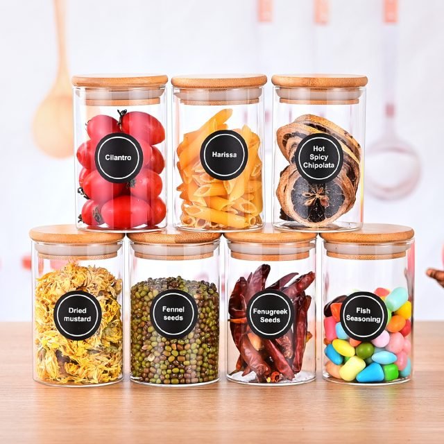 NG SOLUTIONS PRODUCTS-12 Pcs Round Spice Jars with Bamboo Lids And Stickers