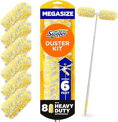 NG SOLUTIONS PRODUCTS - Swiffer Duster Kit with 6 ft Super Extendable Handle, Heavy Duty Starter Kit with 8 Refills